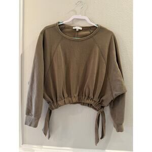 HYFVE Women's Brown Cropped Side Ties Elastic Waist Sweatshirt Pullover Size S